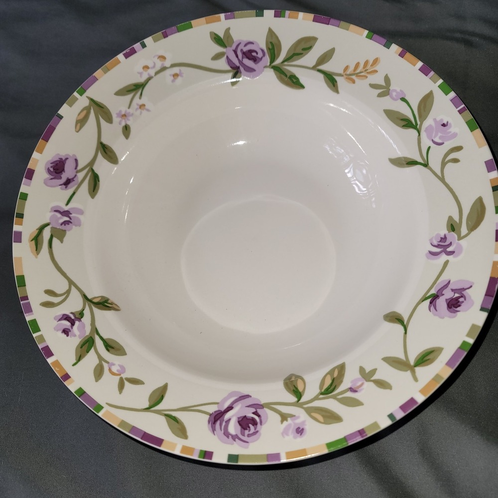 Laura Ashley Grape Fields Bramble Rimmed Soup Bowl Blue Green Purple‎